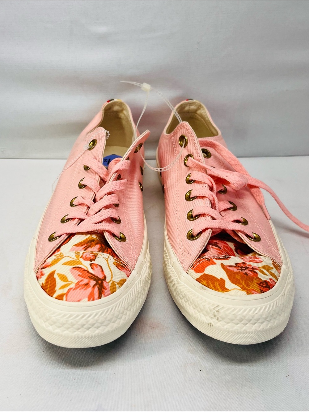 Converse Pink Canvas Sneakers with Floral Toe